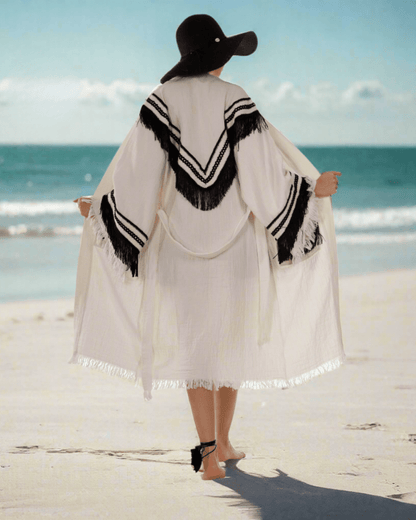 Lai Kimono Robe with Black Fringe – Boho Western Style