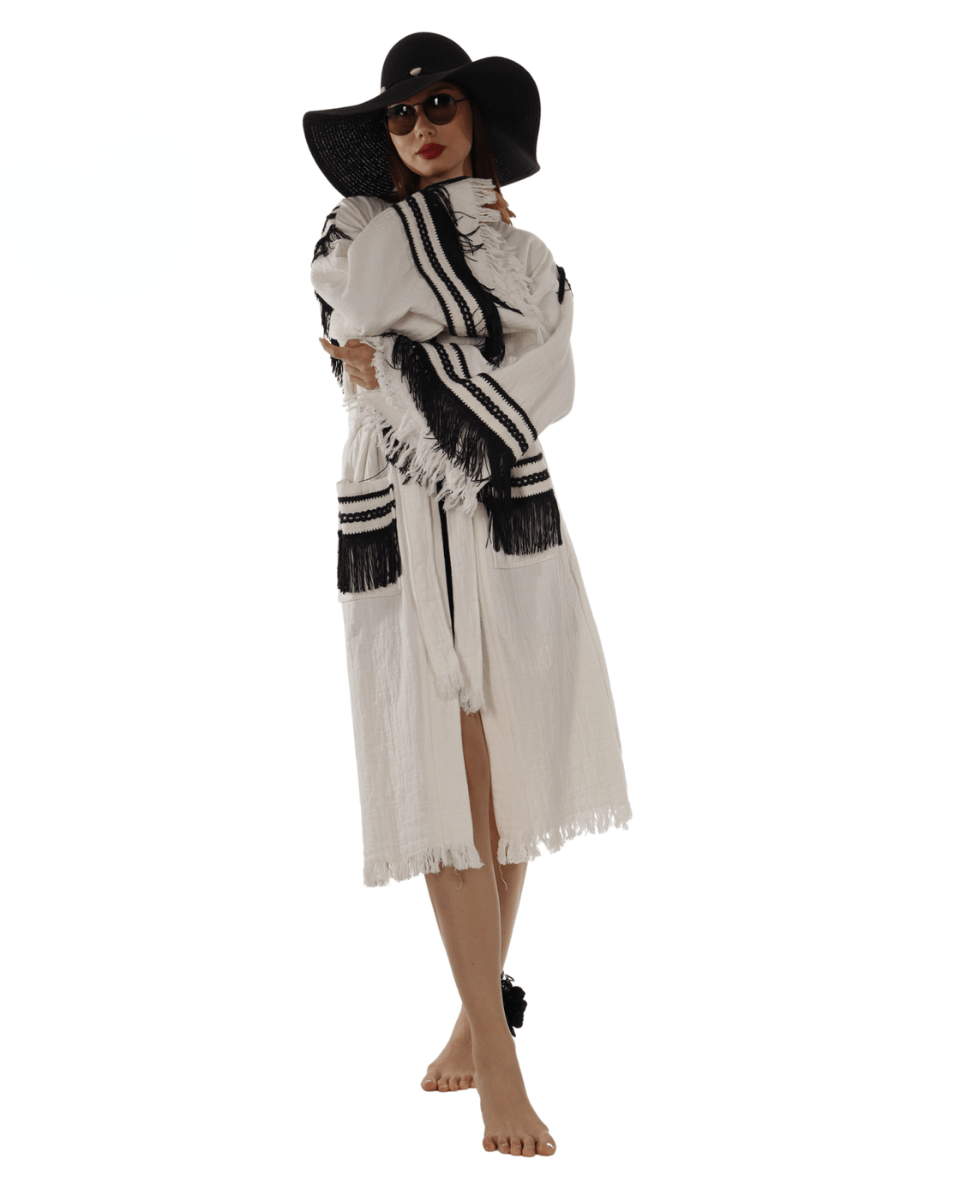 Lai Kimono Robe with Black Fringe – Boho Western Style