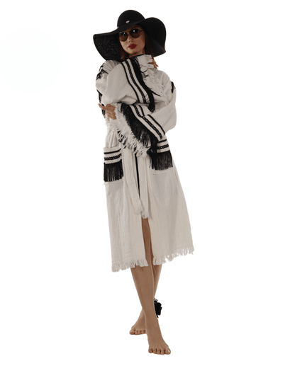 Lai Kimono Robe with Black Fringe – Boho Western Style