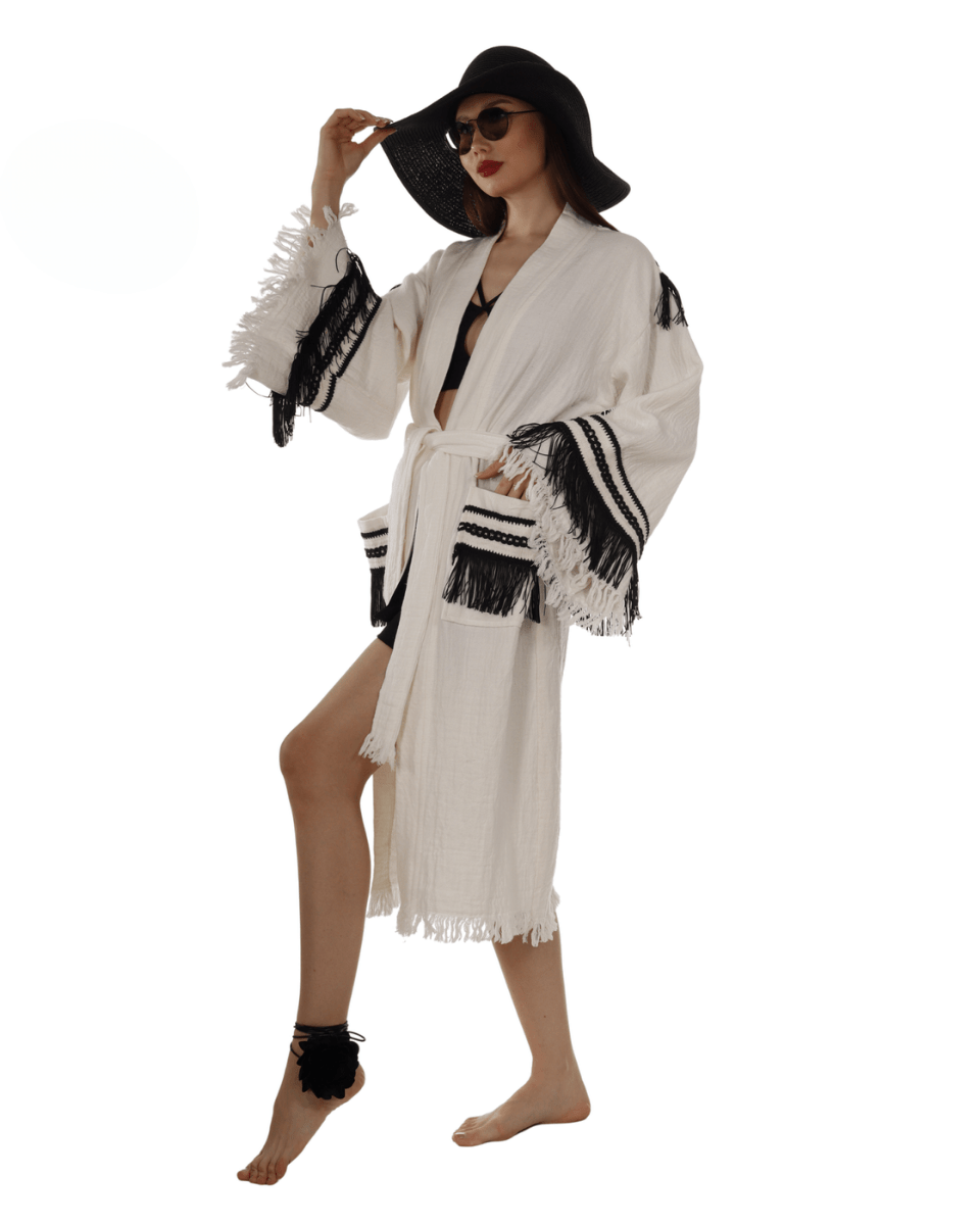 Lai Kimono Robe with Black Fringe – Boho Western Style