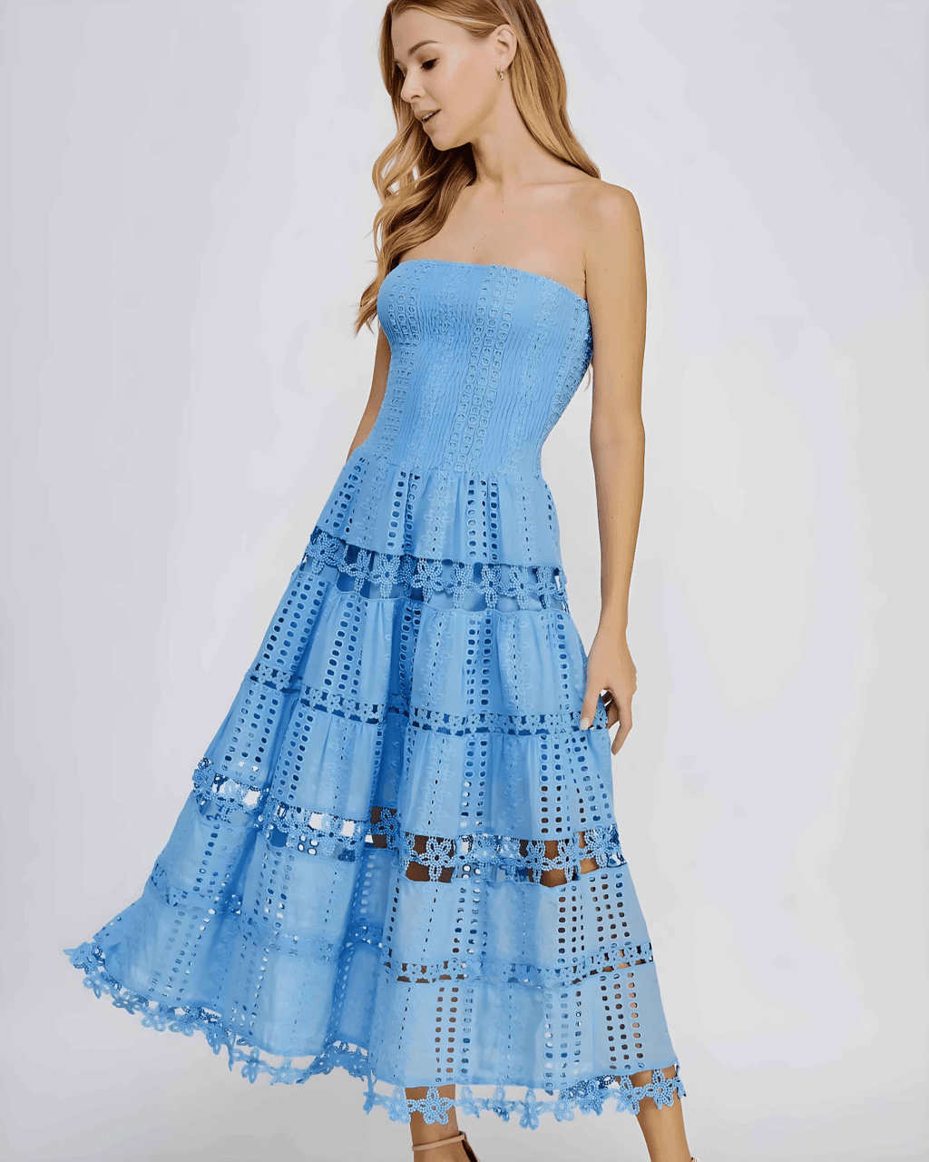Lena Eyelet Midi Dress - Bohemian Resort Wear Da Bohemian Bazaar Lena Eyelet Midi Dress - Bohemian Resort Wear Da Bohemian Bazaar