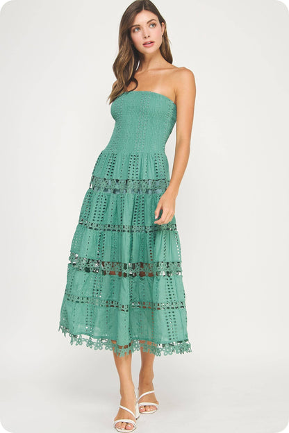 Lena Eyelet Midi Dress - Bohemian Resort Wear