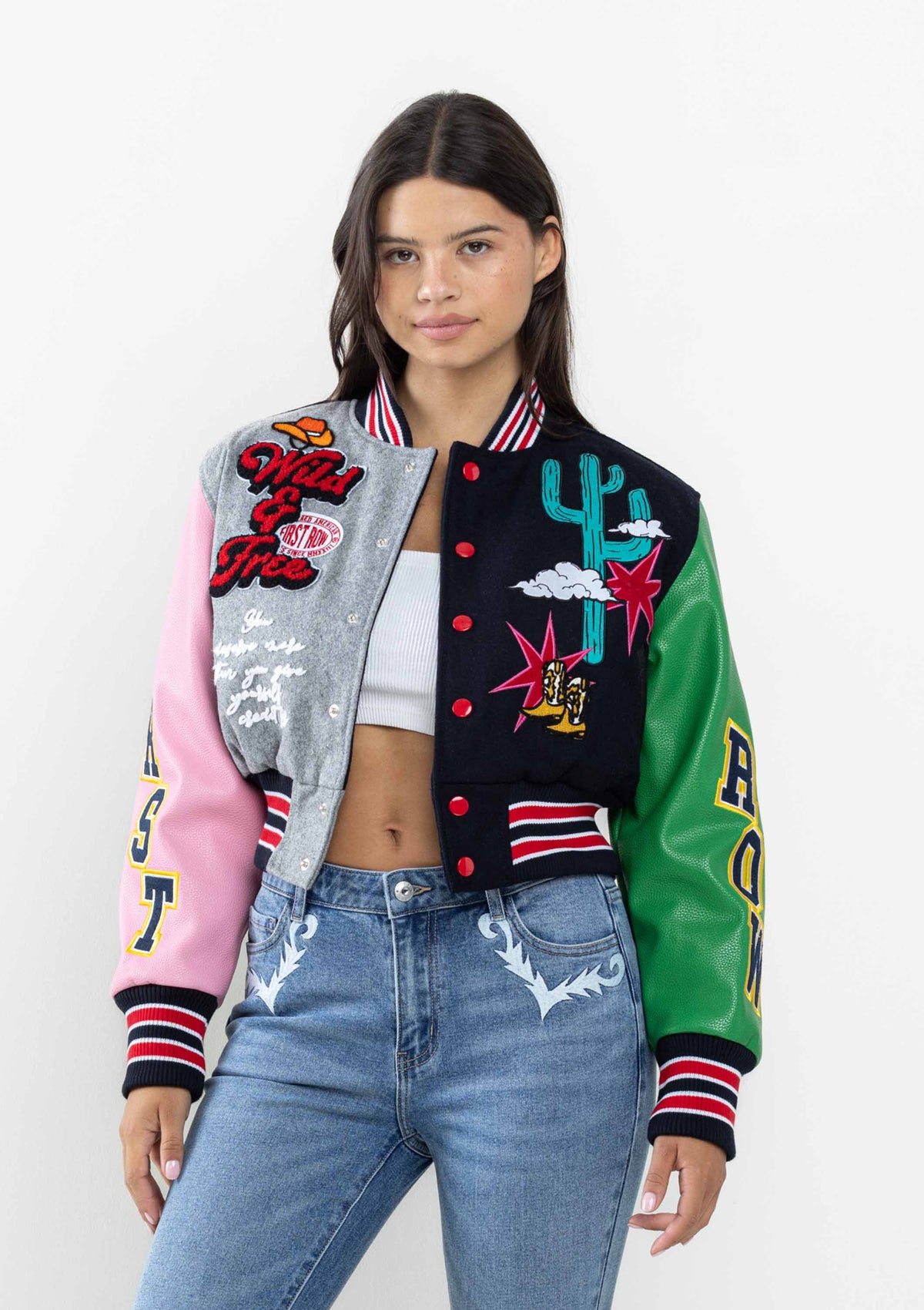 Wild and Free Cropped Varsity Jacket