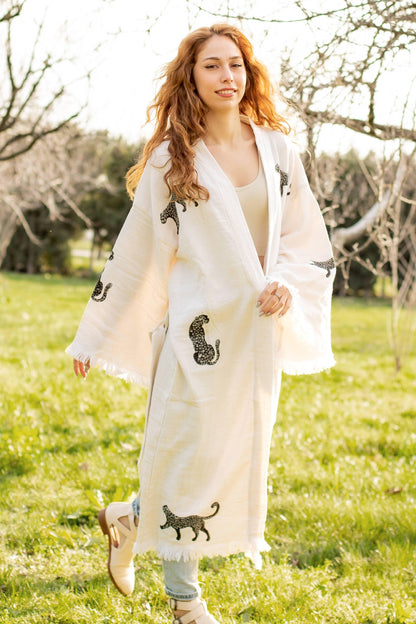 Black Cat Long Tiger Kaftan Kimono Robe