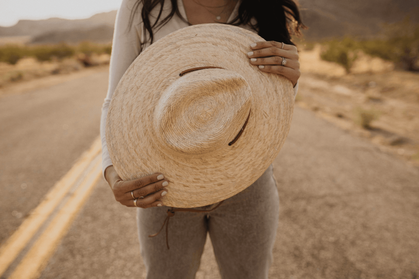 Western Cowgirl Palm Leaf Hat - Chin Straps